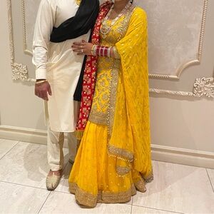 Yellow kameez and lehenga set